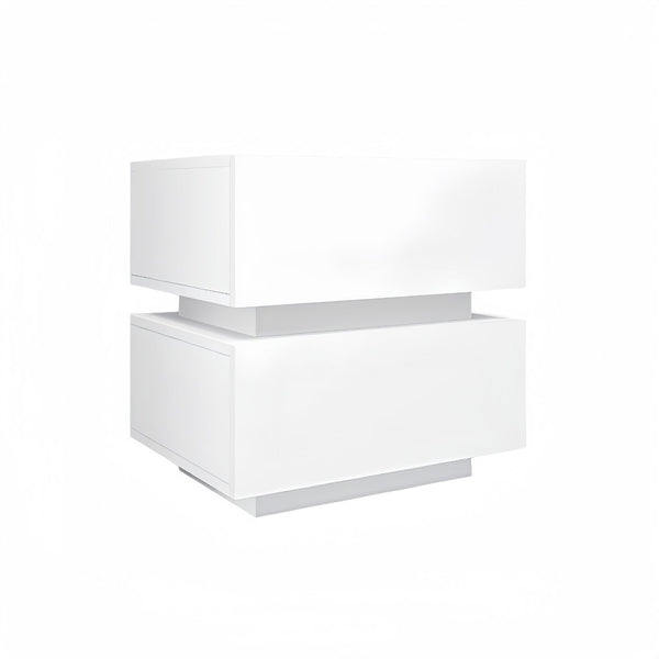 English Elm White High Gloss Two Drawer Nightstand with Rgb Led Bluetooth Ambient Bedroom Storage W2139142767