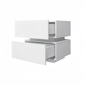 English Elm White High Gloss Two Drawer Nightstand with Rgb Led Bluetooth Ambient Bedroom Storage W2139142767