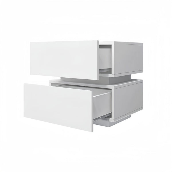 English Elm White High Gloss Two Drawer Nightstand with Rgb Led Bluetooth Ambient Bedroom Storage W2139142767