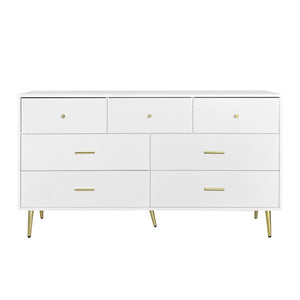 English Elm Seven Drawer Glam Dresser White Lacquer Mdf Body Gold Legs Bedroom Storage Chest W2139P143414