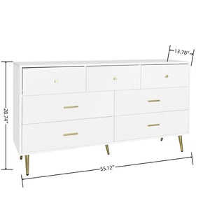 English Elm Seven Drawer Glam Dresser White Lacquer Mdf Body Gold Legs Bedroom Storage Chest W2139P143414