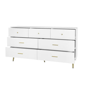 English Elm Seven Drawer Glam Dresser White Lacquer Mdf Body Gold Legs Bedroom Storage Chest W2139P143414