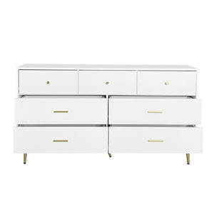 English Elm Seven Drawer Glam Dresser White Lacquer Mdf Body Gold Legs Bedroom Storage Chest W2139P143414