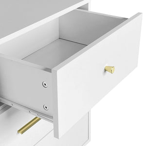 English Elm Seven Drawer Glam Dresser White Lacquer Mdf Body Gold Legs Bedroom Storage Chest W2139P143414