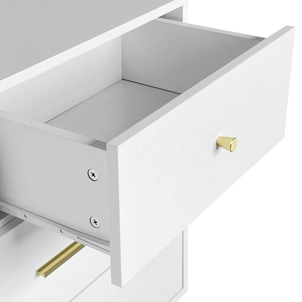 English Elm Seven Drawer Glam Dresser White Lacquer Mdf Body Gold Legs Bedroom Storage Chest W2139P143414