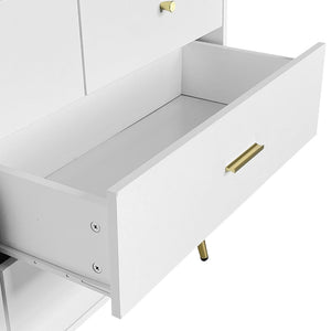 English Elm Seven Drawer Glam Dresser White Lacquer Mdf Body Gold Legs Bedroom Storage Chest W2139P143414