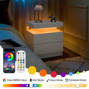 English Elm Nightstand with Led Lighting Two Drawer Walnut Finish Modern Bedside Storage Table White W2178P517190
