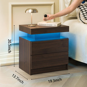 English Elm Nightstand with Led Lighting Two Drawer Walnut Finish Modern Bedside Storage Table W2178P534740