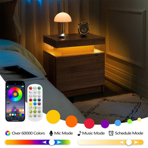 English Elm Nightstand with Led Lighting Two Drawer Walnut Finish Modern Bedside Storage Table W2178P534740