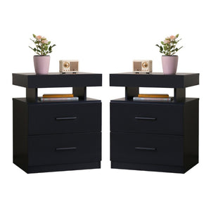 English Elm Led RGB Nightstand Pair Modern Fabric Drawer Bedside Tables with App Controlled Lighting W2178P543970