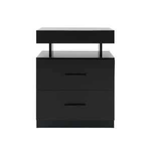 English Elm Led RGB Nightstand Pair Modern Fabric Drawer Bedside Tables with App Controlled Lighting W2178P543970