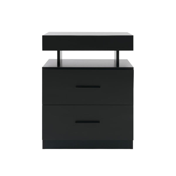 English Elm Led RGB Nightstand Pair Modern Fabric Drawer Bedside Tables with App Controlled Lighting W2178P543970