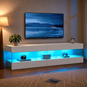 English Elm Tv Stand for 70 Inch Screens Low Profile MDF Entertainment Console with Open Shelving W2178P596184