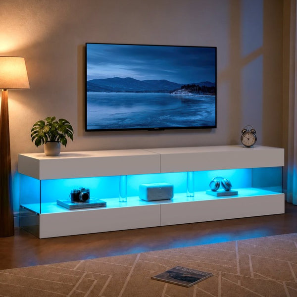 English Elm Tv Stand for 70 Inch Screens Low Profile MDF Entertainment Console with Open Shelving W2178P596184