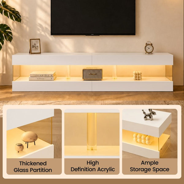 English Elm Tv Stand for 70 Inch Screens Low Profile MDF Entertainment Console with Open Shelving W2178P596184