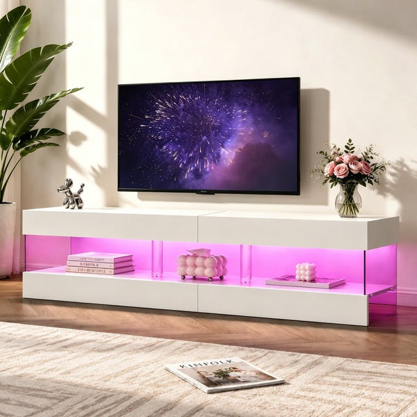English Elm Tv Stand for 70 Inch Screens Low Profile MDF Entertainment Console with Open Shelving W2178P596184