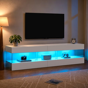 English Elm Tv Stand for 70 Inch Screens Low Profile MDF Entertainment Console with Open Shelving W2178P596184