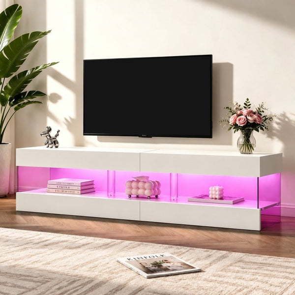 English Elm Tv Stand for 70 Inch Screens Low Profile MDF Entertainment Console with Open Shelving W2178P596184
