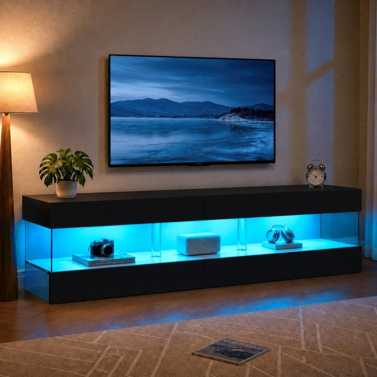 English Elm Tv Stand for 70 Inch Screens Low Profile MDF Media Console with Open Shelf Storage W2178P596185
