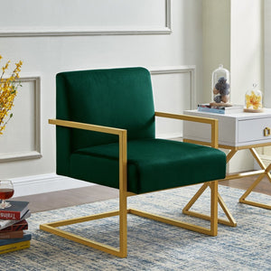 English Elm Fashion Velvet Accent Chair Gold Metal Base Glamorous Sculptural Living Room Seat Jade W2186P251458