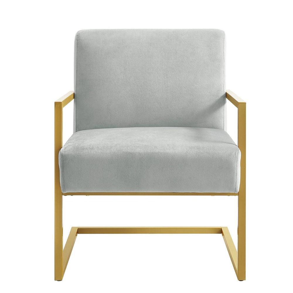 English Elm Fashion Velvet Accent Chair Gold Metal Base Glamorous Sculptural Living Room Seat Gray W2186P251460
