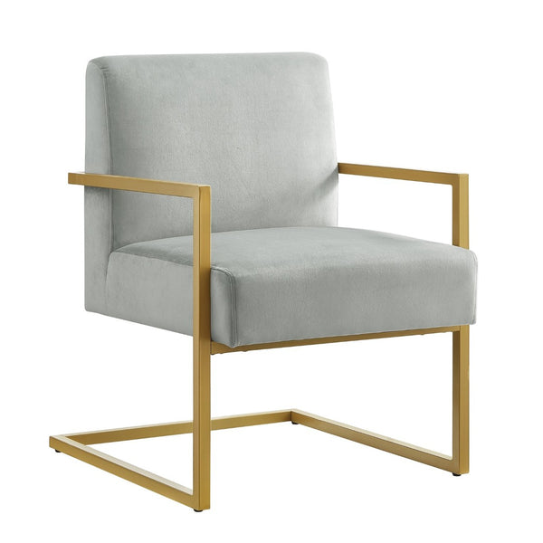 English Elm Fashion Velvet Accent Chair Gold Metal Base Glamorous Sculptural Living Room Seat Gray W2186P251460