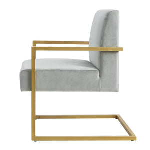 English Elm Fashion Velvet Accent Chair Gold Metal Base Glamorous Sculptural Living Room Seat Gray W2186P251460