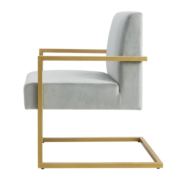 English Elm Fashion Velvet Accent Chair Gold Metal Base Glamorous Sculptural Living Room Seat Gray W2186P251460