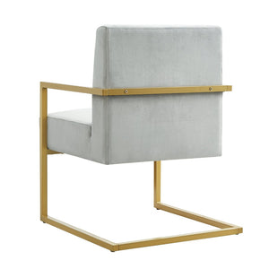 English Elm Fashion Velvet Accent Chair Gold Metal Base Glamorous Sculptural Living Room Seat Gray W2186P251460