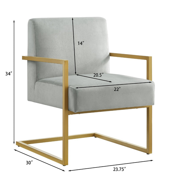 English Elm Fashion Velvet Accent Chair Gold Metal Base Glamorous Sculptural Living Room Seat Gray W2186P251460