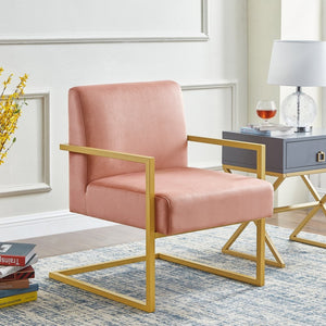 English Elm Fashion Velvet Accent Chair Gold Metal Base Glamorous Sculptural Living Room Seat Blush W2186P251461
