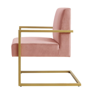 English Elm Fashion Velvet Accent Chair Gold Metal Base Glamorous Sculptural Living Room Seat Blush W2186P251461