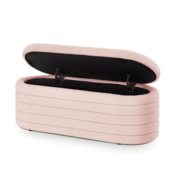 English Elm Modern Oval Teddy Fabric Storage Ottoman Bench with Hinged Lid for Bedroom Entryway Pink W2186P440507