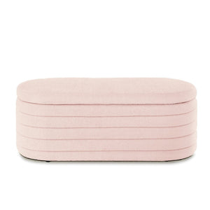 English Elm Modern Oval Teddy Fabric Storage Ottoman Bench with Hinged Lid for Bedroom Entryway Pink W2186P440507