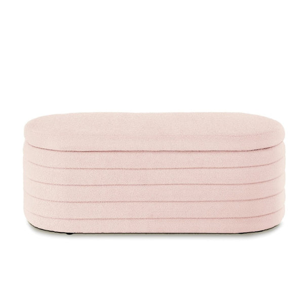 English Elm Modern Oval Teddy Fabric Storage Ottoman Bench with Hinged Lid for Bedroom Entryway Pink W2186P440507