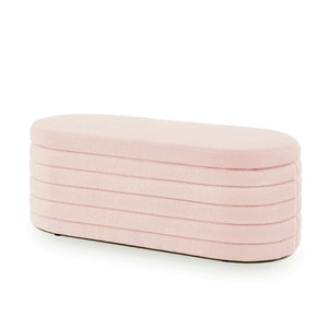 English Elm Modern Oval Teddy Fabric Storage Ottoman Bench with Hinged Lid for Bedroom Entryway Pink W2186P440507