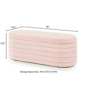English Elm Modern Oval Teddy Fabric Storage Ottoman Bench with Hinged Lid for Bedroom Entryway Pink W2186P440507