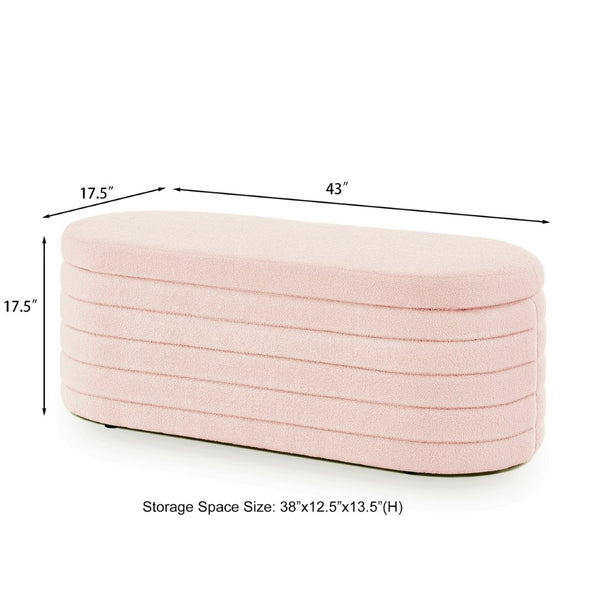 English Elm Modern Oval Teddy Fabric Storage Ottoman Bench with Hinged Lid for Bedroom Entryway Pink W2186P440507