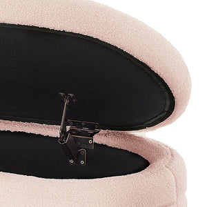 English Elm Modern Oval Teddy Fabric Storage Ottoman Bench with Hinged Lid for Bedroom Entryway Pink W2186P440507