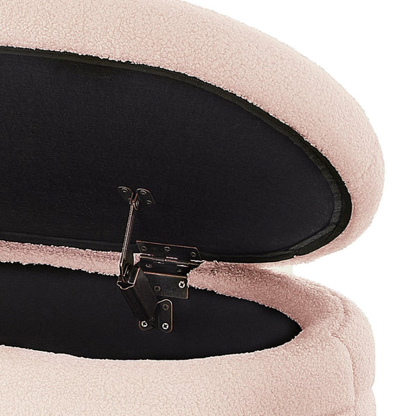 English Elm Modern Oval Teddy Fabric Storage Ottoman Bench with Hinged Lid for Bedroom Entryway Pink W2186P440507