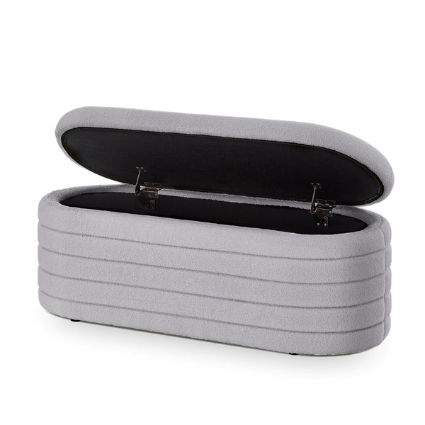 English Elm Modern Oval Teddy Fabric Storage Ottoman Bench with Hinged Lid for Bedroom Entryway Gray W2186P440508