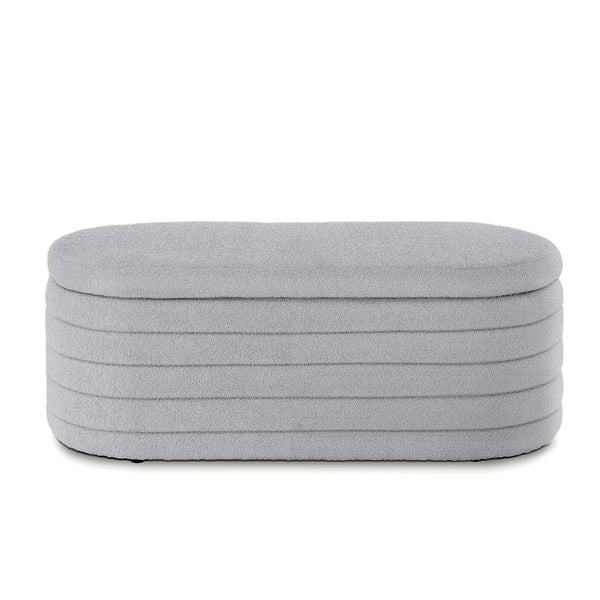 English Elm Modern Oval Teddy Fabric Storage Ottoman Bench with Hinged Lid for Bedroom Entryway Gray W2186P440508