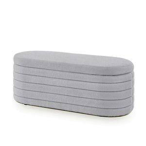 English Elm Modern Oval Teddy Fabric Storage Ottoman Bench with Hinged Lid for Bedroom Entryway Gray W2186P440508