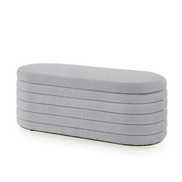 English Elm Modern Oval Teddy Fabric Storage Ottoman Bench with Hinged Lid for Bedroom Entryway Gray W2186P440508