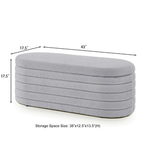 English Elm Modern Oval Teddy Fabric Storage Ottoman Bench with Hinged Lid for Bedroom Entryway Gray W2186P440508