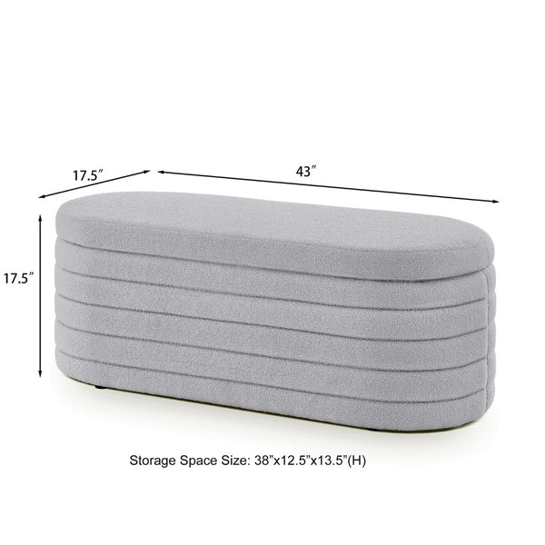 English Elm Modern Oval Teddy Fabric Storage Ottoman Bench with Hinged Lid for Bedroom Entryway Gray W2186P440508