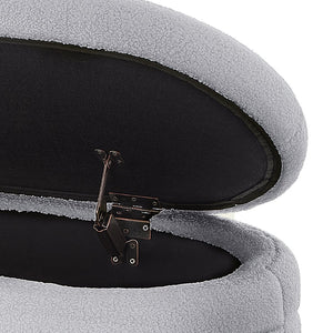 English Elm Modern Oval Teddy Fabric Storage Ottoman Bench with Hinged Lid for Bedroom Entryway Gray W2186P440508