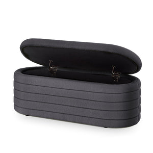 English Elm Modern Oval Teddy Fabric Storage Ottoman Bench with Hinged Lid for Bedroom Entryway Dark Gray W2186P440509