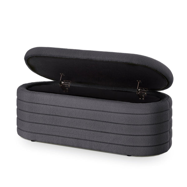 English Elm Modern Oval Teddy Fabric Storage Ottoman Bench with Hinged Lid for Bedroom Entryway Dark Gray W2186P440509