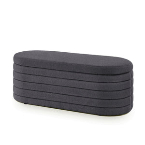 English Elm Modern Oval Teddy Fabric Storage Ottoman Bench with Hinged Lid for Bedroom Entryway Dark Gray W2186P440509